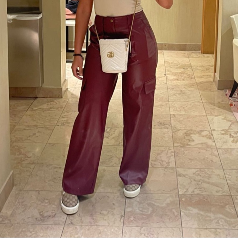 Women's Burgundy Leather Pants